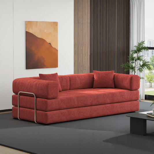 78.8inch  Modular Sectional Sofa, Convertible Pudding Block Sofa, Floor Standing Sofa Bed Arm Comfort Sofa Bed, Compression Sofa for Living Room and Bedroom -  (Orange)