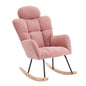 Contemporary Teddy Fabric Upholstered Nursery Rocking Glider Chair with High Backrest and Pillow in Pink