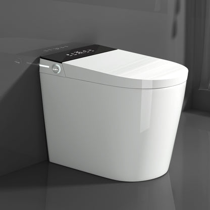 Compact Smart Toilet with Bidet Seat Built-in, Modern Tankless Design with 23.25' Depth, Auto Open Auto Flush, Heated Seat, Instant Warm Air Dryer for Small Bathrooms, White with Black Panel