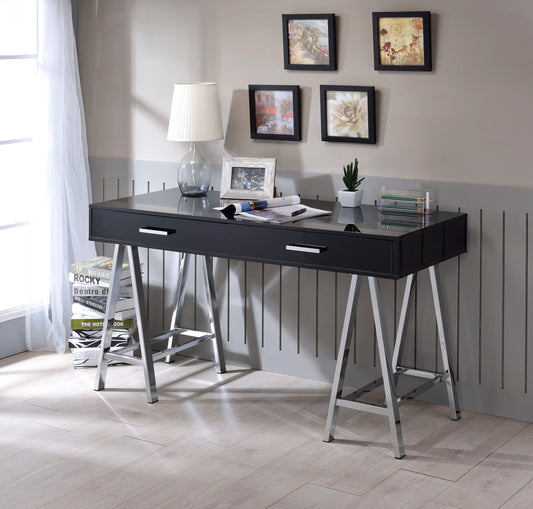 Coleen Black High Gloss & Chrome Finish Writing Desk W/USB