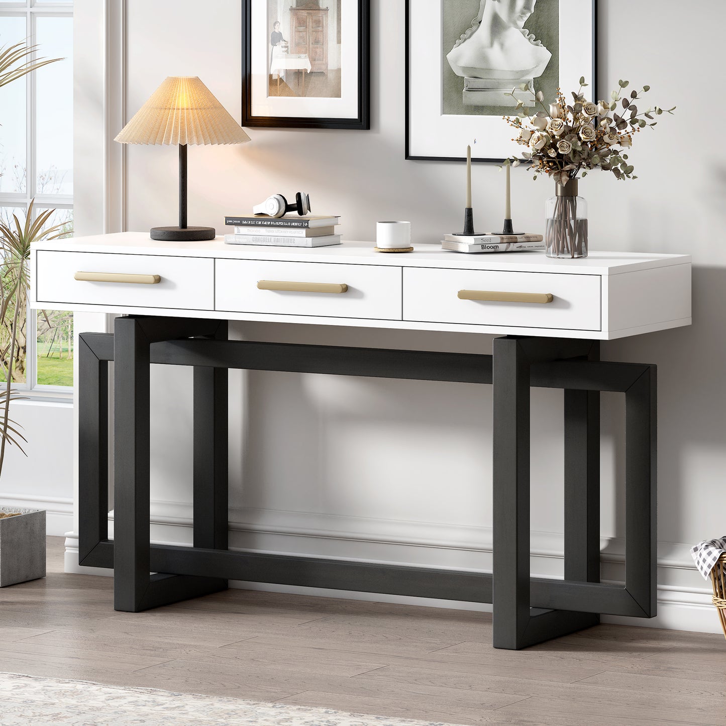 U_STYLE Elegant Console Table with Three Drawers, Extra Long Entryway Table for Entryway, Hallway, Living Room, Foyer, Corridor