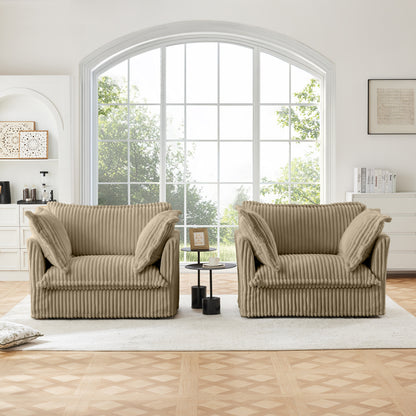 Set of 2 Slipcovered Armchairs,Deep Seat Accent Chair Set for Living Room, Reading Room, Bedroom and Working Spaces,Armchair Sets with Large Soft Pillows,Camel Corduroy Fabric