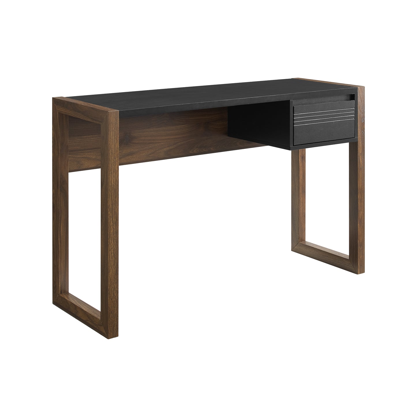 Modern Fluted-Drawer Writing Desk - Dark Walnut / Solid Black