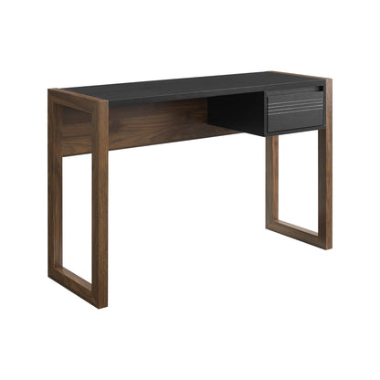 Modern Fluted-Drawer Writing Desk - Dark Walnut / Solid Black