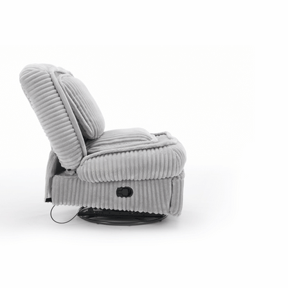 [NEW ARRIVED] 360° Swivel Rocking Single Sofa,Recliner Sofa, Manual Glider Rocking Armless Chair,Living Room Office, With Adjustable Backrest and Footrest and pillows, Small Spaces,Corduroy , Gray