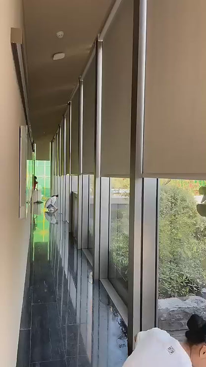 Custom Office Bedroom Modern Electric Motorized Blackout French Window Fabric Shades Built-in Black-for Custom Office Bedroom